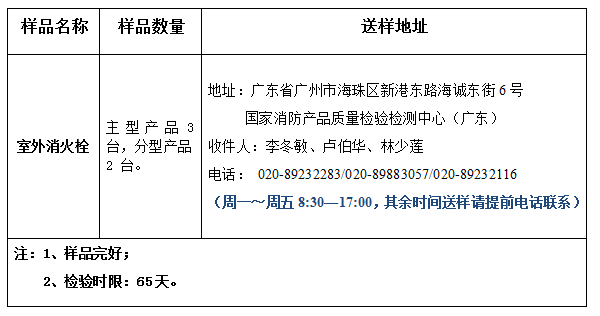 室外消火栓產(chǎn)品認證型式試驗業(yè)務(wù)辦理指南（廣東所）